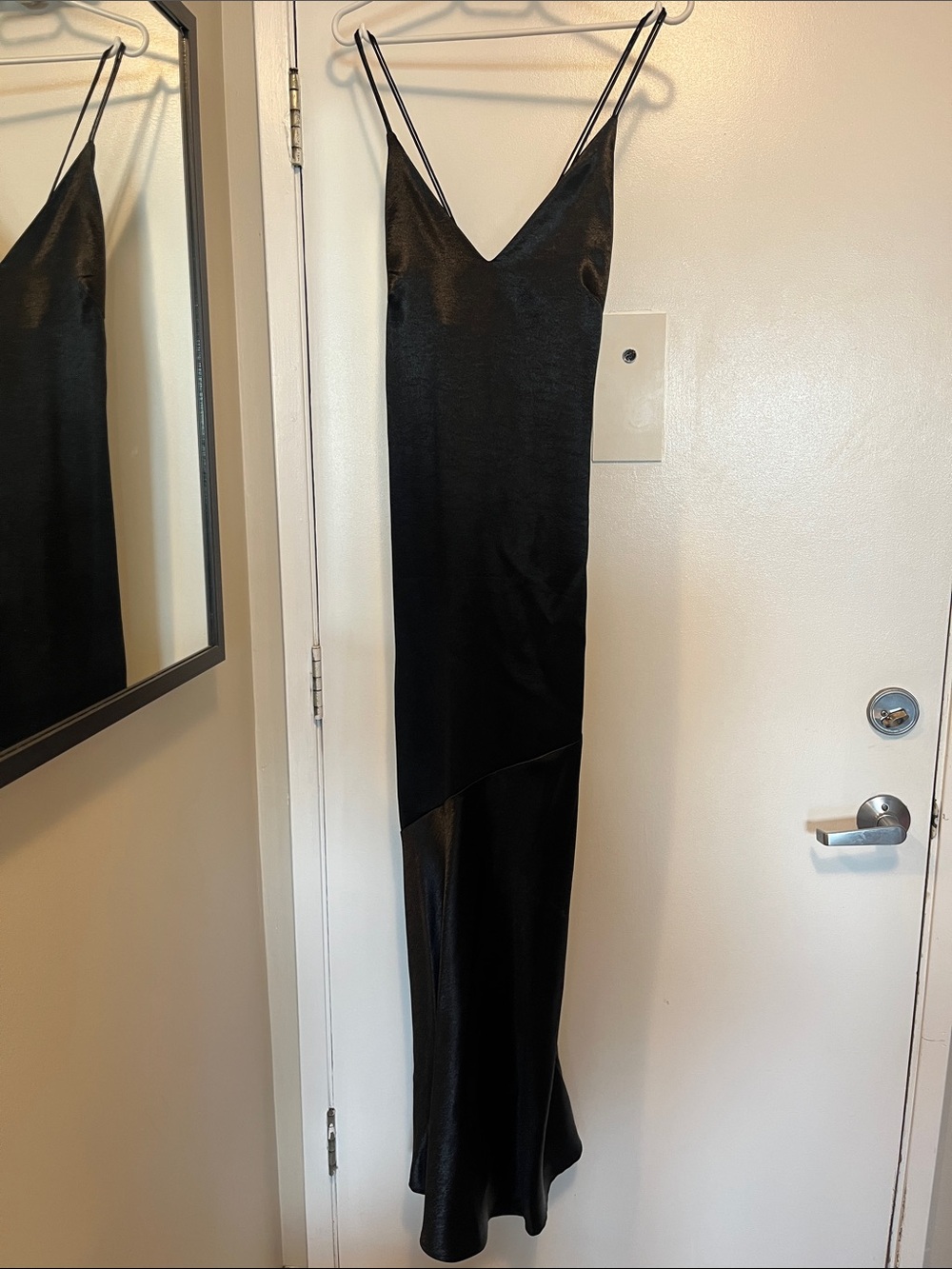 Black Satin Slip Maxi Dress with Spaghetti Straps